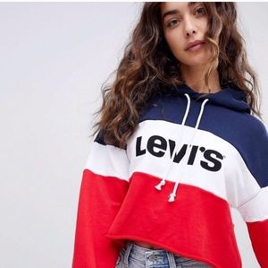 Levi's Cropped Blue, White & Red Hoodie Small